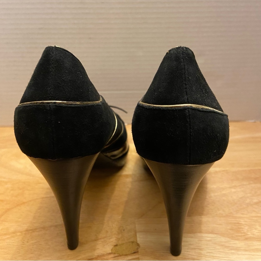 Lovely People Black And Gold Foil Scalloped Pointy Toe High Heel Shoes Size 10. - Picture 4 of 10